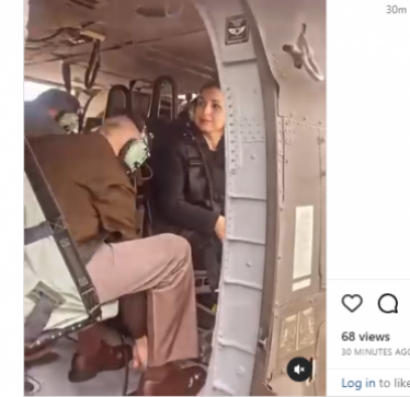 Presidentja Osmani me helikopterin e Ushtrisë Amerikane lëvizë drejt kampit ushtarak, Camp Dodge