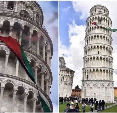 Një grup studentësh italianë kanë ngritur flamurin palestinez nga Kulla e Pizës