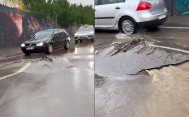 Reshjet e mëdha të shiut e çajnë asfaltin në Rrugën…