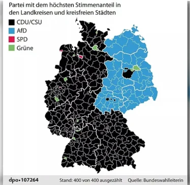 Si duket harta zgjedhore e Gjermanisë: Dominimi absolut i AfD-së në lindje të vendit