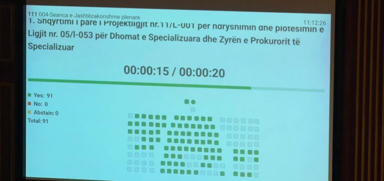 Me 91 vota për votohet ndryshimi i Projektligjit për Specialen