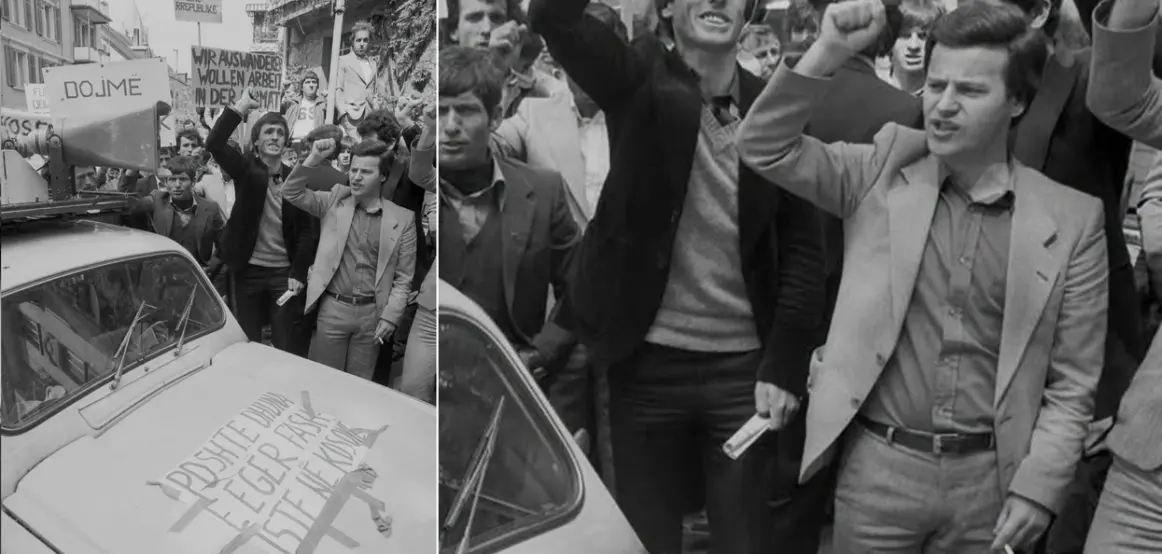 Fotografi e rrallë e Bardhosh Gërvallës në demonstratën e vitit 1981 në Zvicër